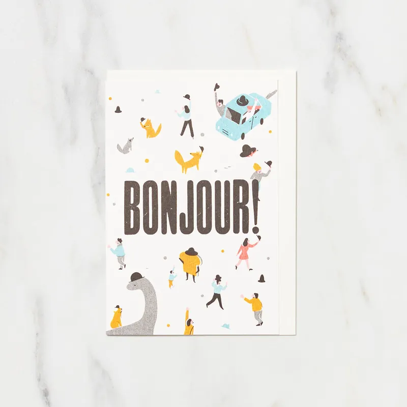 "Bonjour" Yo Hosoyamada Risograph Card / Letterpress Letters Instant Buy