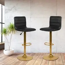 Sale Vincent Modern Black Vinyl Adjustable Bar Stool with Back, Counter Height Swivel Stool with Gold Pedestal Base, Set of 2 | OfficeSupply.com