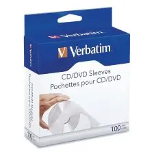 Verbatim CD/DVD Sleeves, 1 Disc Capacity, Clear/White, 100/Box | OfficeSupply.com Popular